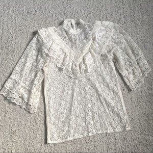 Lace ruffle mock neck top